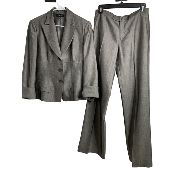 PHILIPPE ADEC Silver Gray Career Suit 2 Pc Coat Flare Pants Size 6 EUC 7191 - Picture 2 of 12
